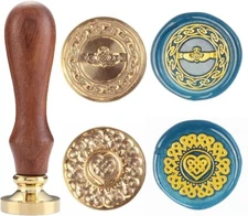 Claddag and Eternal Celtic Heart Circle Seal Wax Stamp Set, Heart Brass Head