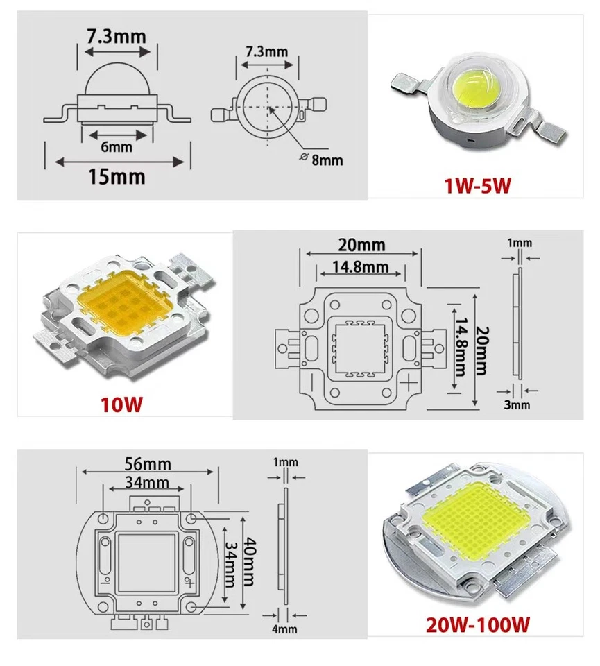 High Power SMD LED Lamp Beads 1W 3W 5W 10W 20W 30W 50W 80W 100W White Warm White - Image 4 of 4