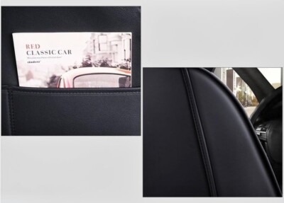 Coprisedili Auto In Pelle PU Universali – Antiscivolo Con Tasca – Design Trapuntato Nero – 2 Pezzi - 3