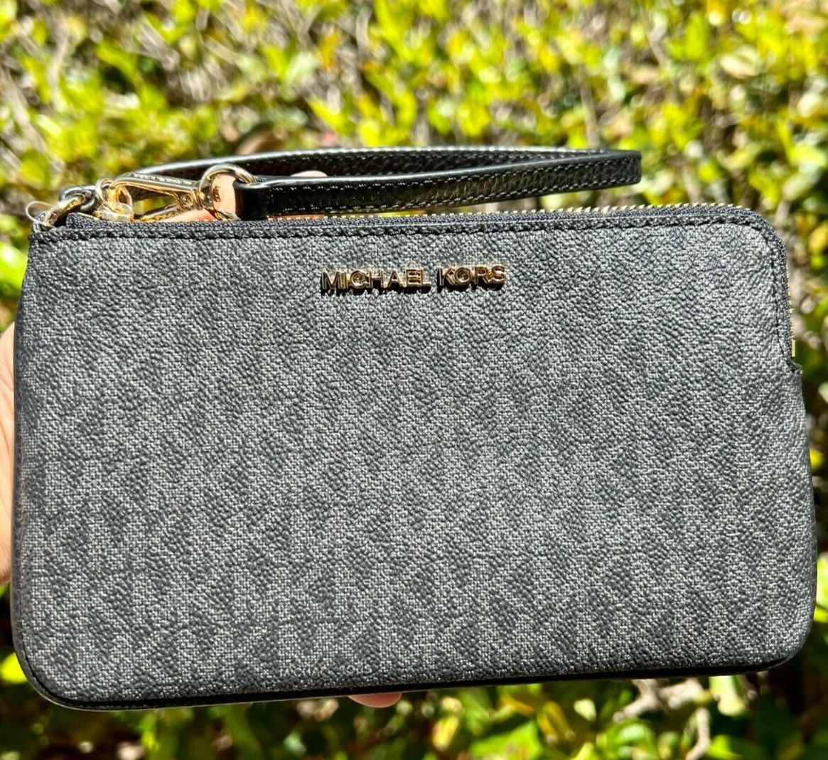 MICHAEL KORS JET SET TRAVEL LARGE TOP ZIP WRISTLET MK BLACK | eBay