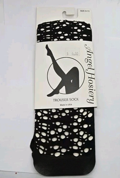 Pantalón Calcetines Mujer Patrón FISH NET Talla 9-11 Negro SEXY #2 Hecho en EE. UU. Foto 3 de 4