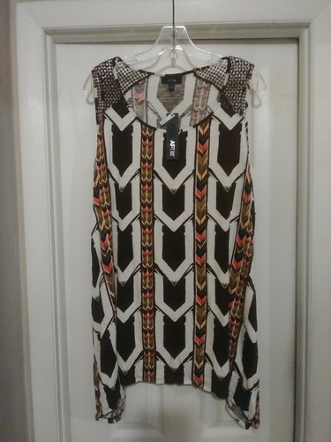 Apt.9 Women's Multi-Color Rayon Blend Geometric Netted Sleeveless Top Size 1X - 第 1/8 張圖片