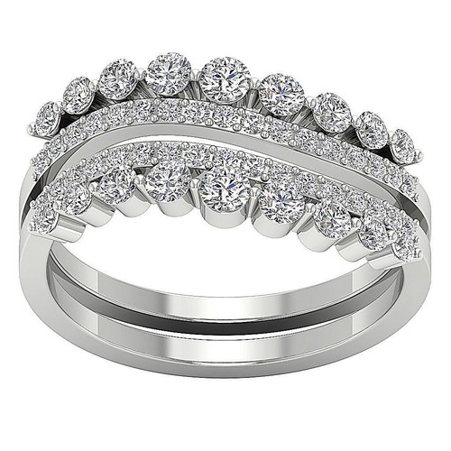 Journey Engagement Double Ring Lab Grown Diamond VVS F 1.00 Ct 14K Yellow Gold - Picture 4 of 8