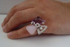 ABSTRACT RING W/ 13 CT AMETHYST/QUARTS/SZ 5-9 /925 STERLING SILVER