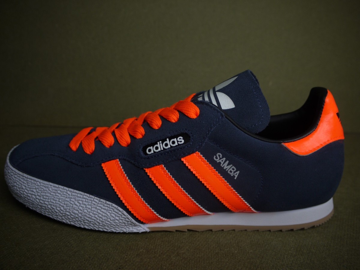 Adidas Originals Samba Super Navy Suede CUSTOM Fluorescent Orange Stripes  BNIBWT | eBay UK