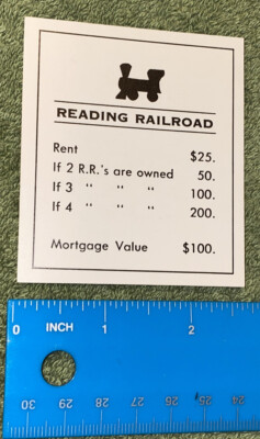 Vtg 1960's Monopoly Game Replacement Piece - Railroad Card Reading