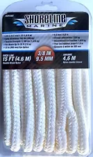 2 PCS Shoreline Marine 15ft White Double Braided 3/8 Dock Line Boat Mooring Rope