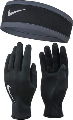 Women's Nike Dri-fit Running HeadBand & Gloves Set, NRC38-045 Black/Anthracite/