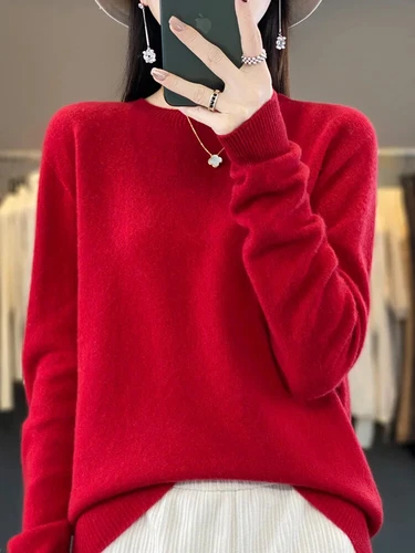 100% Reine Wolle Kaschmir Damen O-Ausschnitt Einfarbig Neu Langarm Pullover - Bild 7 von 38