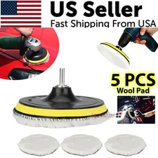 5PCS 6" Buffing Polishing Pad Wool Wheel Mop Kit For Car Polisher Drill Adapter