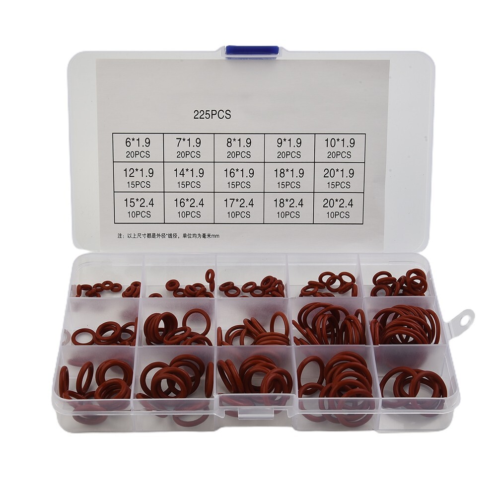 225pcs Silicone Rubber O-Ring Assortment Kit Metric VMQ Sealing Gasket Set Red - The Rocket 225pcs Silicone Rubber O-Ring Assortment Kit Metric VMQ Sealing Gasket Set Red - The Rocket