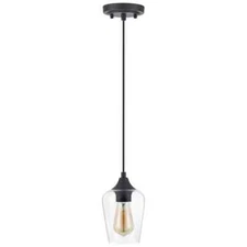 Merra 5 in. W x 6 in. H 1-Light Matt Black Pendant with Clear Glass Shade