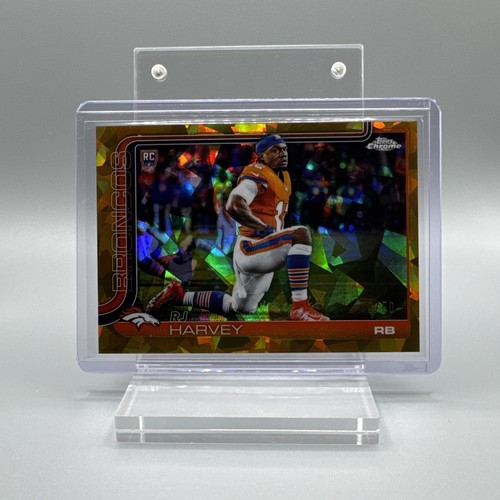 2025 Topps Chrome Sapphire RJ Harvey Cracked Gold /50 Image Variation RC Broncos