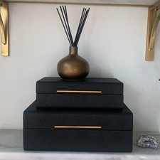 Lot de deux boîtes de rangement MCM noir or texturé