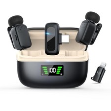 Mini Wireless Lavalier Microphone for 2 TX  1 RX  Black Charging Case