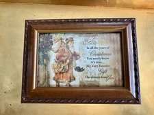 Wood Musical Jewelry Trinket Box Picture Frame Lid Christmas - Joy To The World