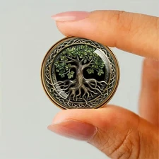 Greem Tree of Life Pin Brooch Safety Gold Tone Jewelry 1  Inch Hat Scarf Pin