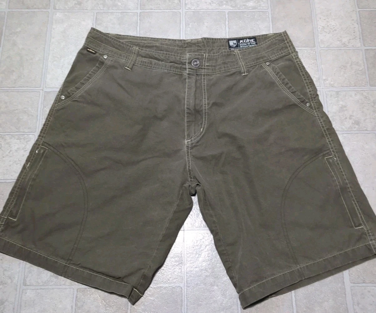 KUHL Ramblr Cargo Shorts Men’s 36 Olive Green Vintage Patina Dye Hiking