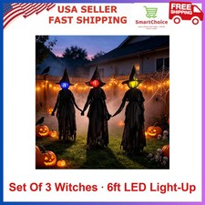 3 Pack Halloween Witches Decorations Set 6 Feet Outdoor Yard Stakes Hold Hands