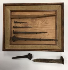 Super Rare Antique Wood to Metal Nail History Display Frame 10" x 12.5"