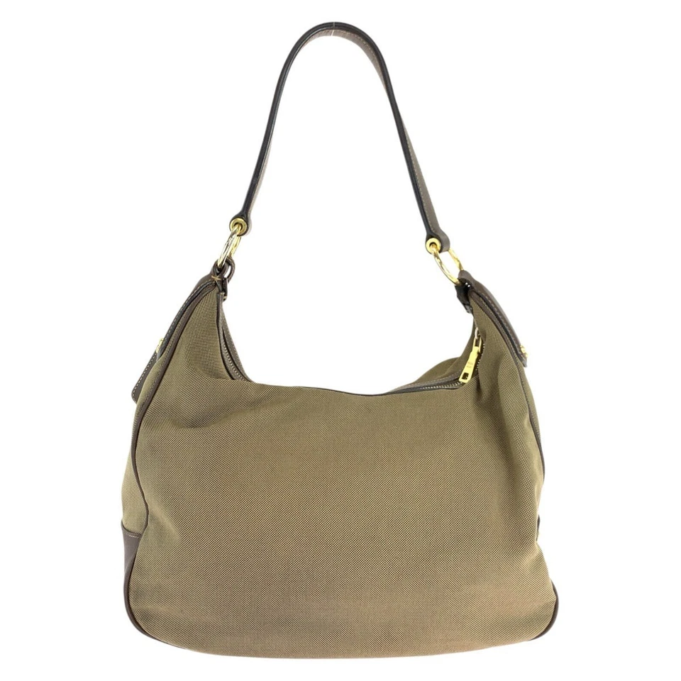 Prada Canvas Leather Logo Jacquard Hobo Bag Women Brown One Size - Image 2 of 4
