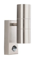 Outdoor Light Silver Double Stainless Steel Fixed Up Down Garden IP44 Wall PIR