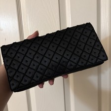 VINTAGE Black Beaded Clutch Purse Satin Evening Formal Bag Made in Japan