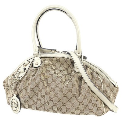 Gucci Bag Sukey GG Beige White Fan Canvas Crossbody Shoulder | eBay