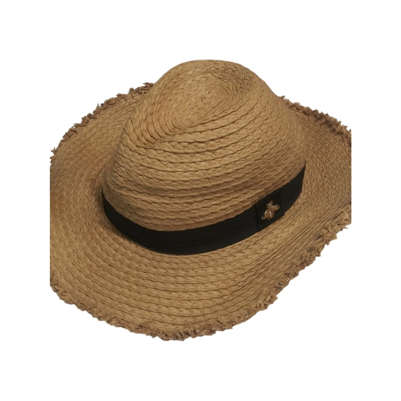 Vince Camuto Straw Panama Jack Wide Brim Sun Hat with Black Band and Bee Accent