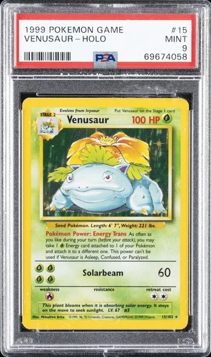 1999 POKEMON BASE SET UNLIMITED #15 VENUSAUR-HOLO PSA 9