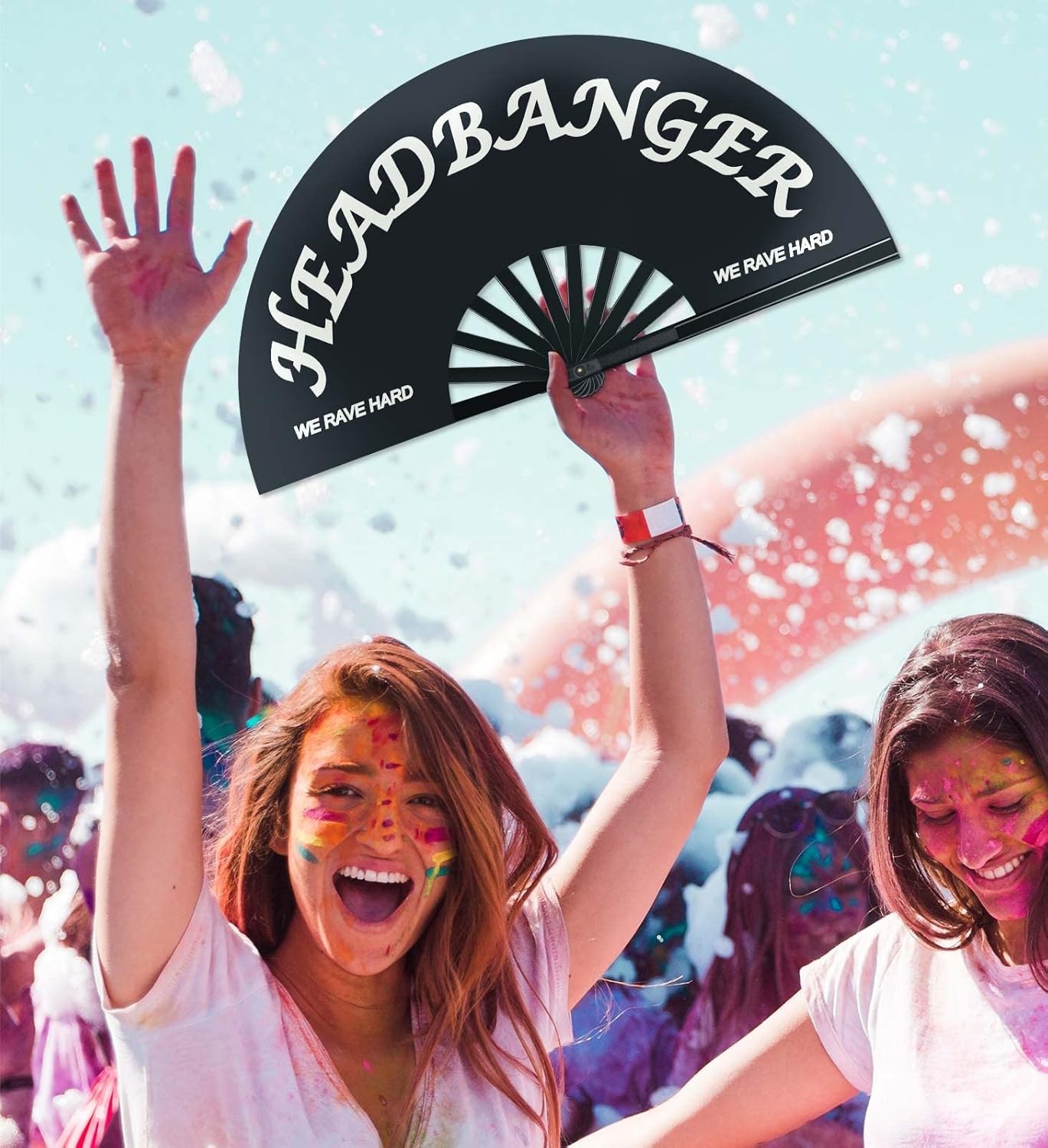 Large Rave Folding Clack Handheld Fan for Men/Women Beach Vacation Essentials Ha