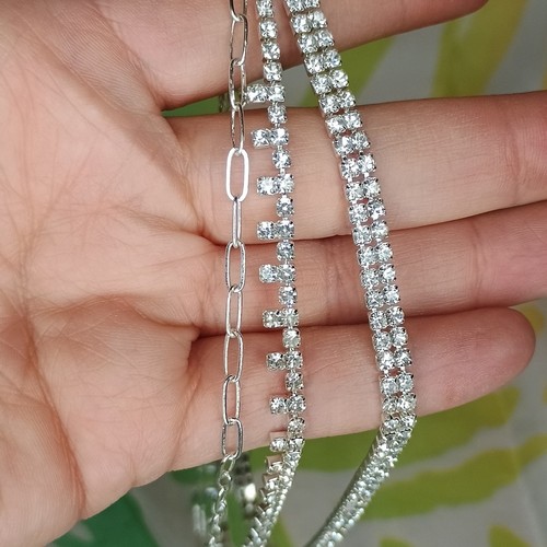 Claire's Clear Rhinestone 3 Chain Layered Choker Necklace - Picture 4 of 4