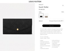 SAVE 530 - 50 off Retail - for Louis Vuitton Empreinte Black SARAH WALLET