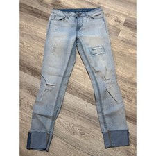 Vanilla Star Womens Mid Rise Skinny Jeans Light Wash Distressed Cuffed Size 5