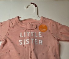 Carters Footed Sleeper PJ Pink with Flowers, 6M, Girls Little Sister