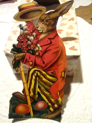 alte ,antike Oblate Glanzbild Ostern Hase 8x17 cm 1a Zustand