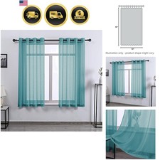 Teal Curtains Sheer 63 Inch Length for Bedroom - Grommet Voile Drapes Window ...