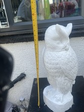 Owl Solid Concrete Garden Ornament I White Masonary Paint Finish
