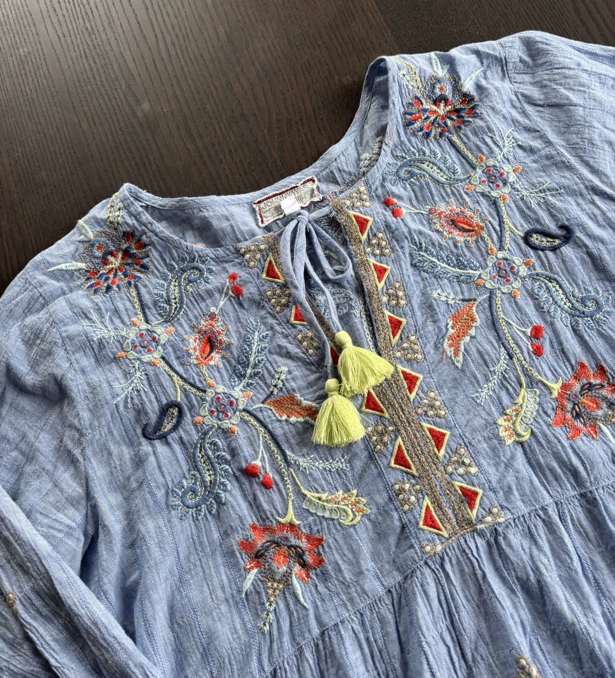 Johnny Was Workshop Split V Neck Embroidered Dres… - image 1