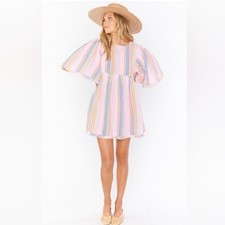Show me your MUMU Brooks Babydoll Mini Dress In Paradise Stripe NWOT Xs Xsmall