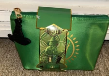 NWT Wicked Green Satin Whimsical Cosmetic/Accessories Bag Set With 4 Hand Creams