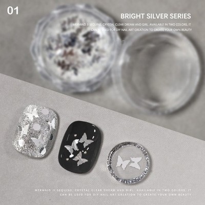 1Jar Bright Silver Nail Glitter Mirror Electroplating Nail Sequin Jewelry DIY