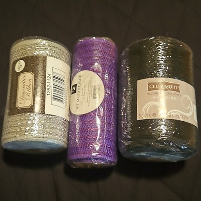 Decorative Ribbon Celebrate It Mesh Ribbon Spools Silver Purple Black 3-Pack
