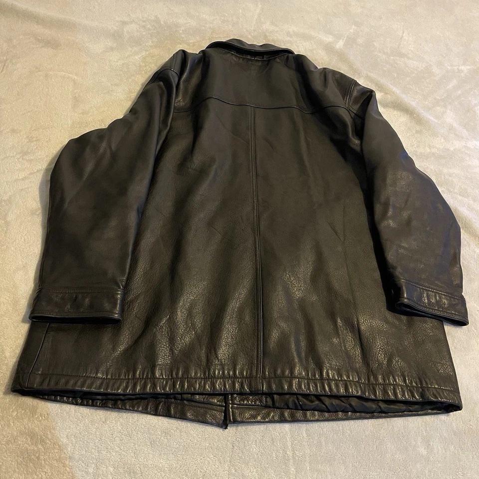 J Ferrar Blazer Men 2XL Black Genuine Leather Jacket Coat Quilted Button Preppy - Image 2 of 4