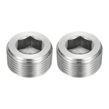 2Pcs Socket Pipe Plugs, NPT 1"Stainless Steel Hex Thread Pipe Caps, Silver