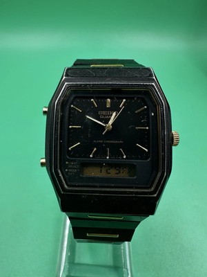 Vintage Seiko Analog Digital H601-5260 Alarm New Battery Black/Gold Tone