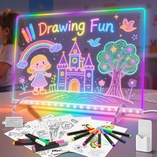 LED Note Board with 8 Colors 6 Modes -13.7"X10" Acrylic Dry Erase Board, Led Dra