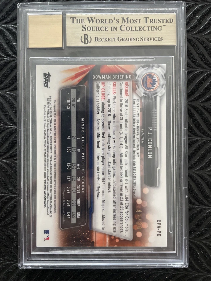 PJ CONLON 2017 Bowman Chrome Prospect Autographs Gold Shimmer Refractor /50 METS - Image 4 of 4