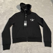 True Religion Hoodie Womens Small Black Full Zip Buddha Butterfly Graphic