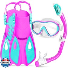 Kids Mask Fins Snorkel Set for Age 5-15,Dry Top Snorkeling Gear for Kids Boys